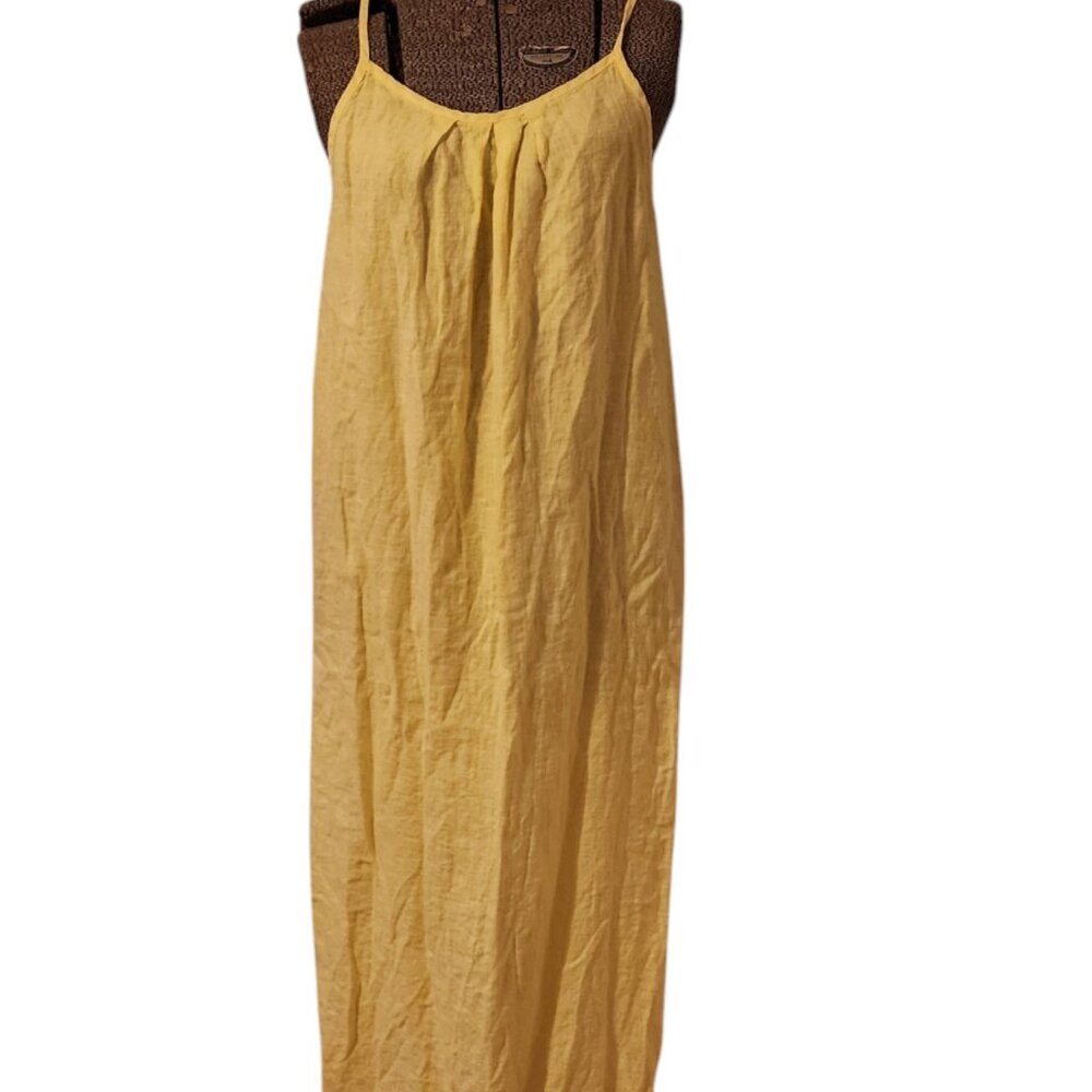 Size Large Terzo Millennio Made in Italy 100% Linen Maxi Dress Buttery Yellow